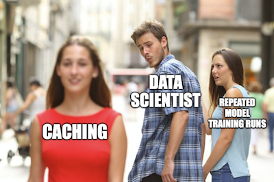 Caching in machine learning workflows via the distracted boyfriend meme