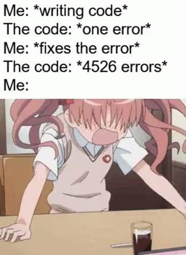 GIF showing one fixed error leading to a series of other errors needing fixing