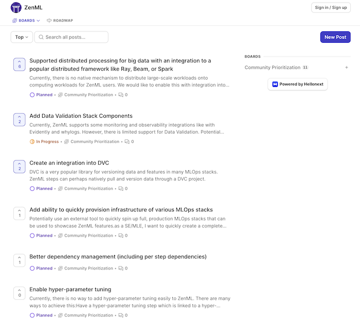 Screenshot of the new hub for our
roadmap