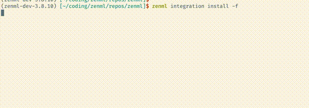 A gif showing the zenml integration install process